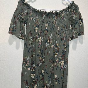 Green off the shoulder floral dress